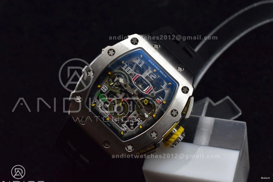 V3 Best KVF Crystal RM011 Black on Edition Chrono Black SS A7750 Dial 1:1 Strap Rubber 0901